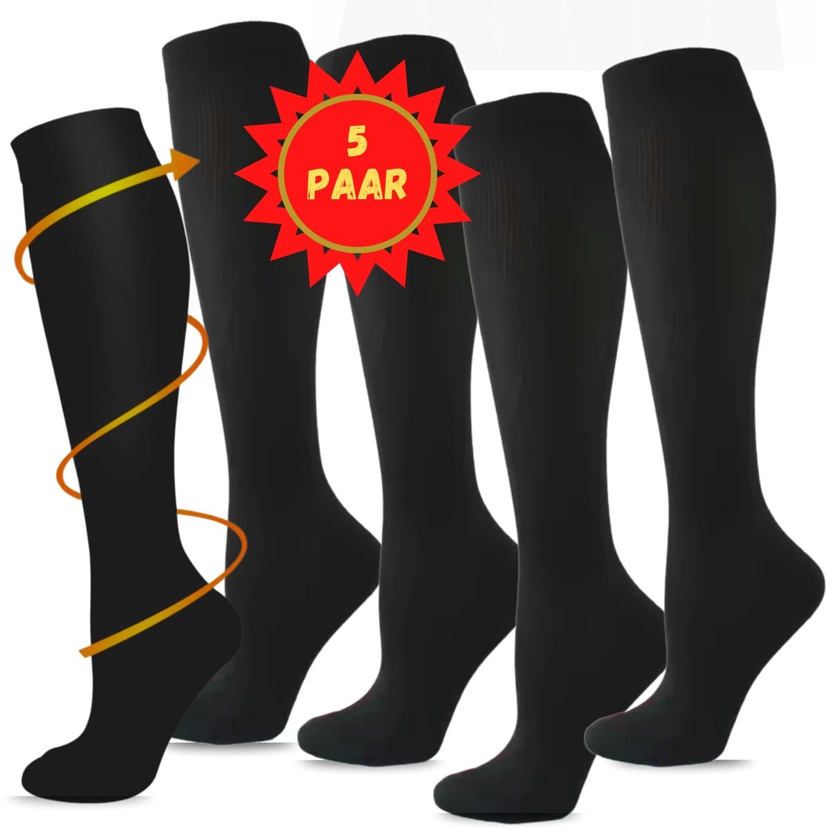 5 Paar KANGKA Compressiesokken maat L/XL (39-42) - Steunkousen - Compressie Sokken voor Hardlopen, Wandelen, Zittend en Staand Beroep, Reizen