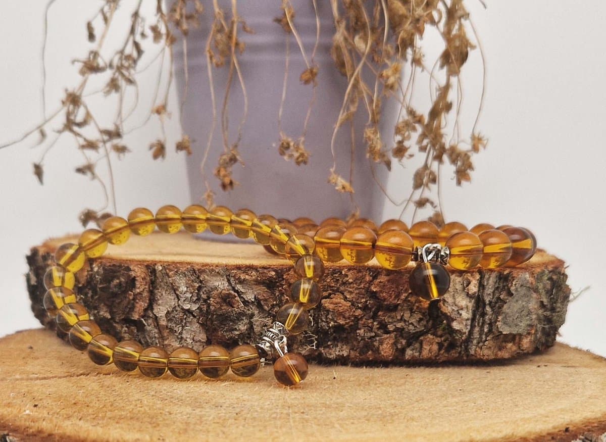 Handgemaakte Fatema natuursteen armband met natuursteen hanger "Citrine " -8 mm diameter van de korrel- Diameter armband 20 cm - Een mooi cadeau voor familie en vrienden