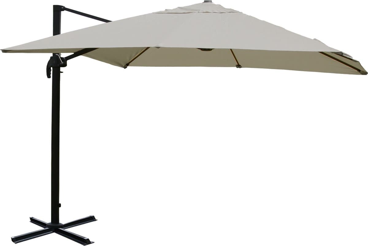 Zweefparasol MCW-A96, 3x3m (Ø4,24m) polyester aluminium/staal 23kg ~ creme-grijs zonder voet
