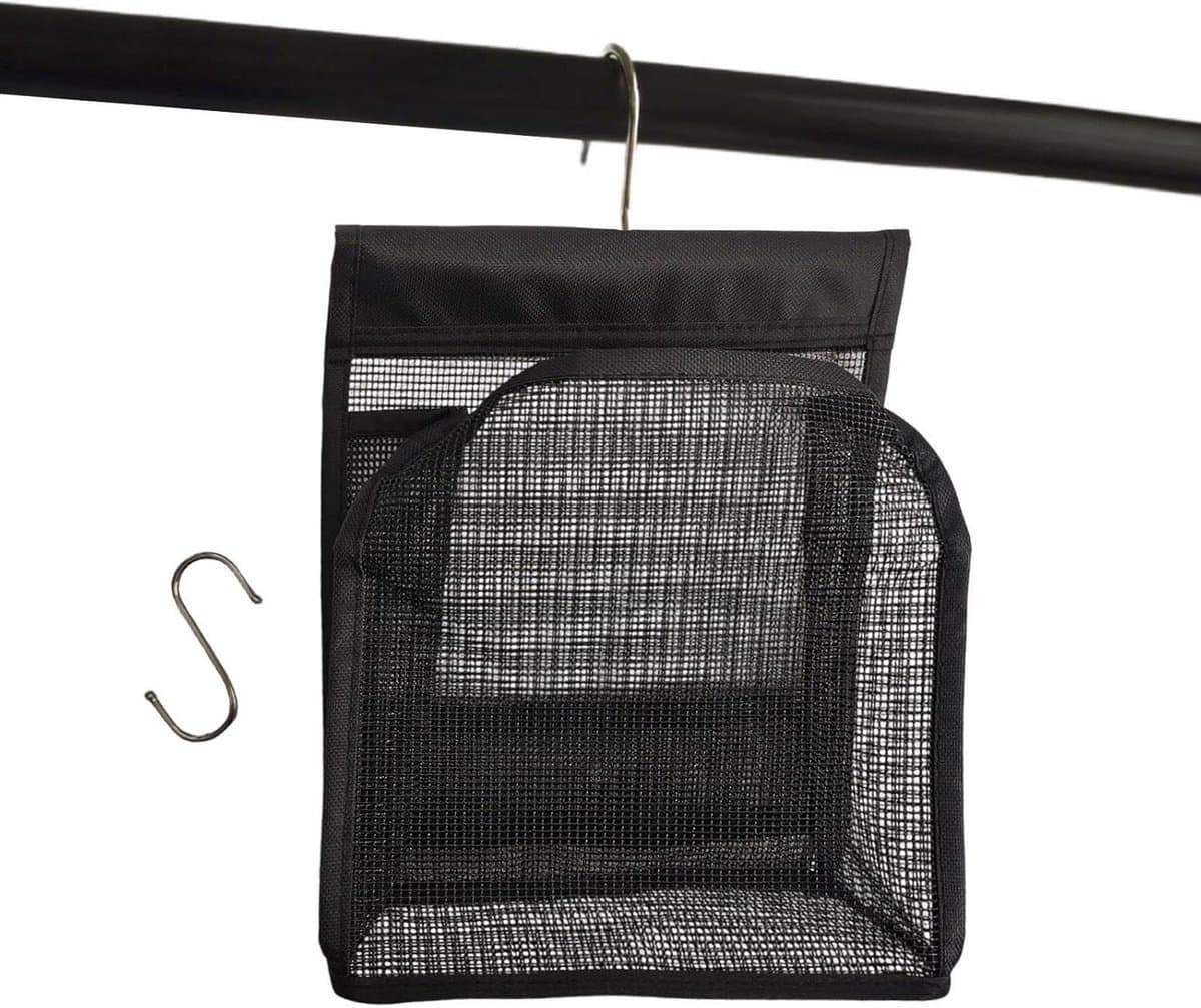 Reistasje met Haak - Douche Organizer - Hygiënisch Opbergen - Sneldrogend Mesh Materiaal - 20x10x24 cm - Zwart