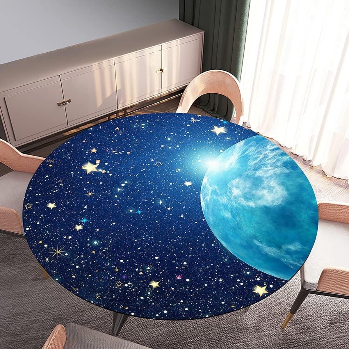 Ronde Tafelbedekking - Waterdicht Kleed - Eettafel Beschermen - Elastische Rand - Diameter 120cm - Geel Ster