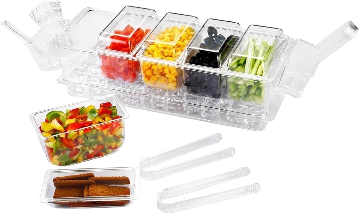 Voedselcontainers Invriezen - Diepvriesbakjes - Maaltijd Voorbereiding - Vijf Vakken - 40x15x11 cm - Transparant