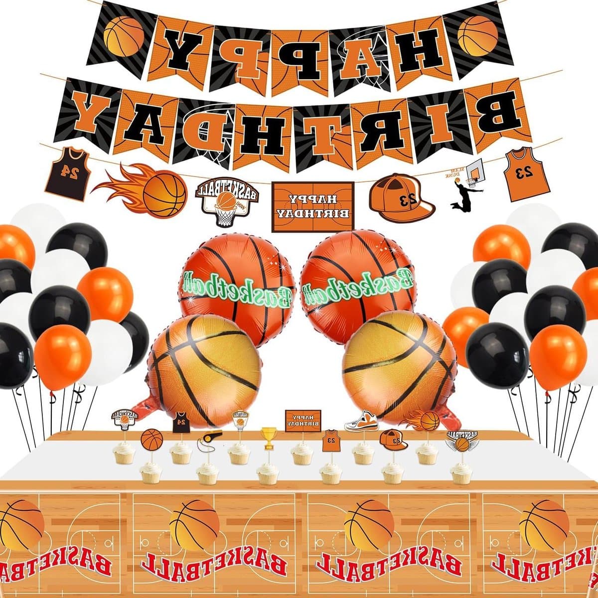 Feestdecoratie Set - Verjaardag Versiering - Kinderfeest Vieren - Basketbal Thema - Compleet Pakket - Oranje