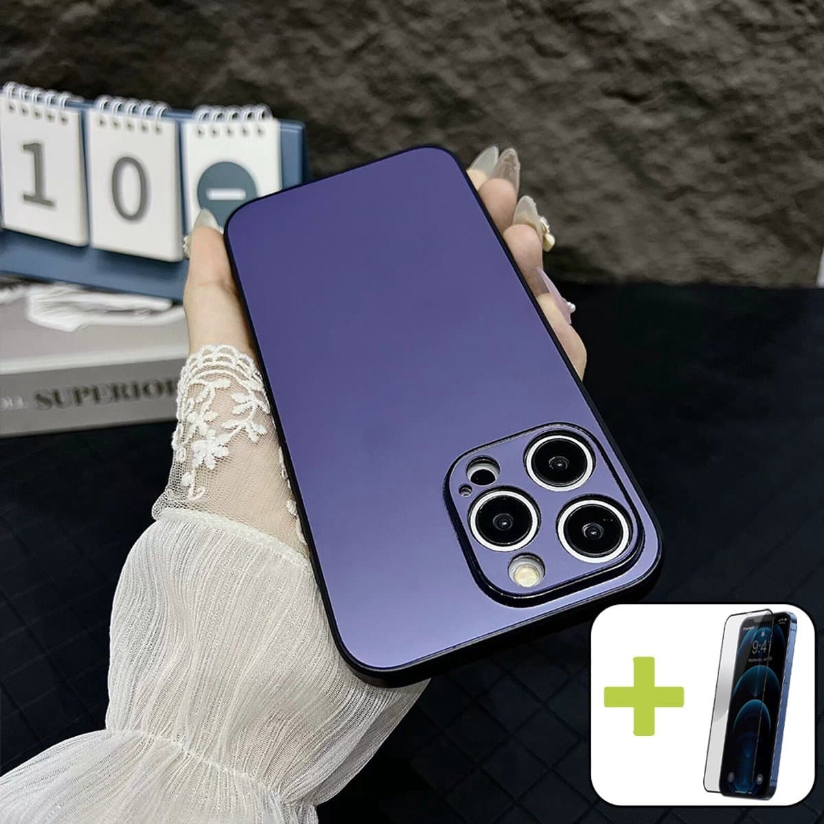 Hoesje voor iPhone 14 Pro, Siliconen Case, PC Anti-Vingerafdruk Hoes, Ultradun Lichtgewicht Schokbestendige Hoesje voor smartphone, Paars - Screenprotector