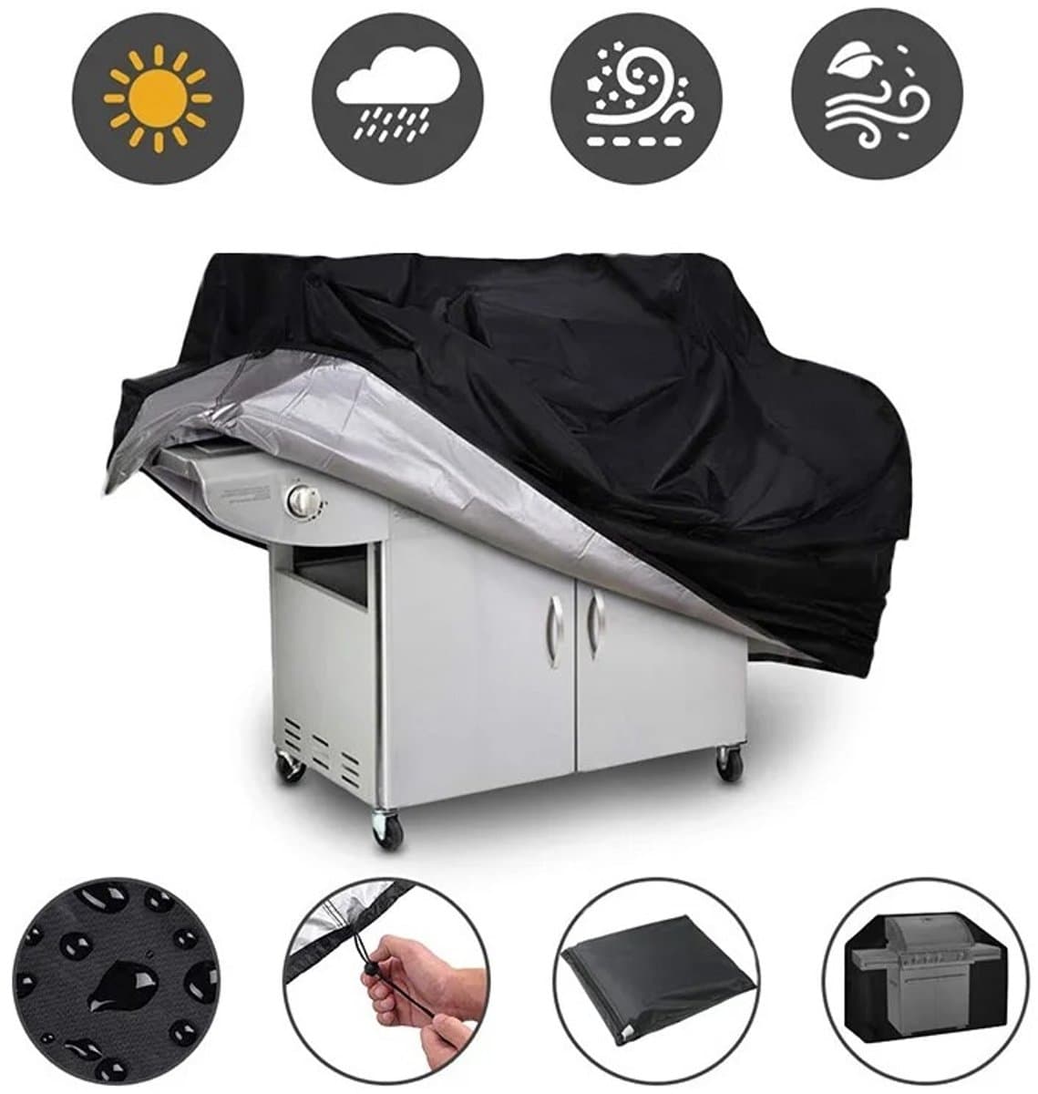 WiseGoods Premium BBQ Grillhoes 60x100x150cm Zwart - Waterdichte & Weerbestendige Beschermhoes Voor Buiten Barbecue - UV Hoes