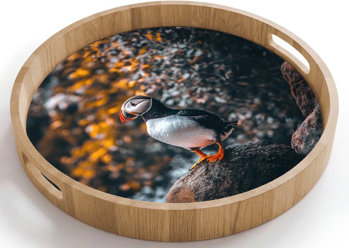 Dienblad rond 40x40 cm - Schootdienblad hout - Papegaai - Vogel - Rots - Wit - Borrelplank rechthoek - Plateau houten dienbladen