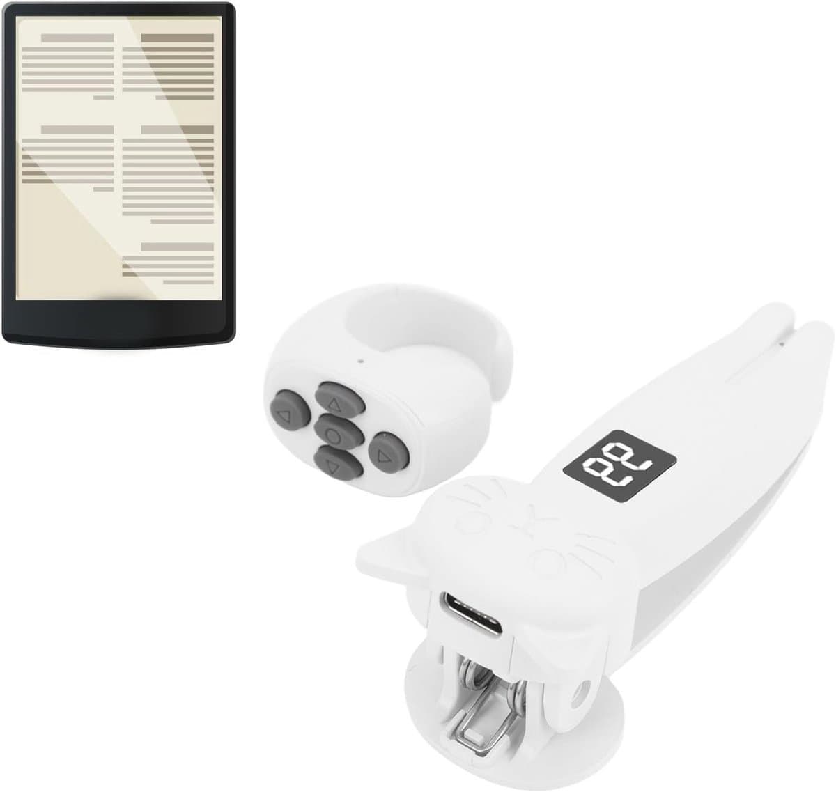 Draadloze afstandsbediening voor pagina-omslag, geschikt voor e-readers, tablets en camera's, ideaal voor lezen en fotograferen (WIT)