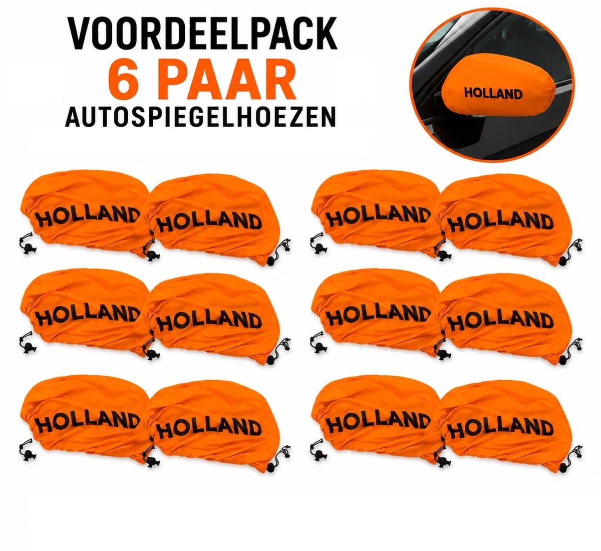 Oranje Autospiegelhoezen Nederland – Voordeelpack 6 Paar – WK 2026 Auto Supporters Accessoires – Holland Spiegelhoesjes