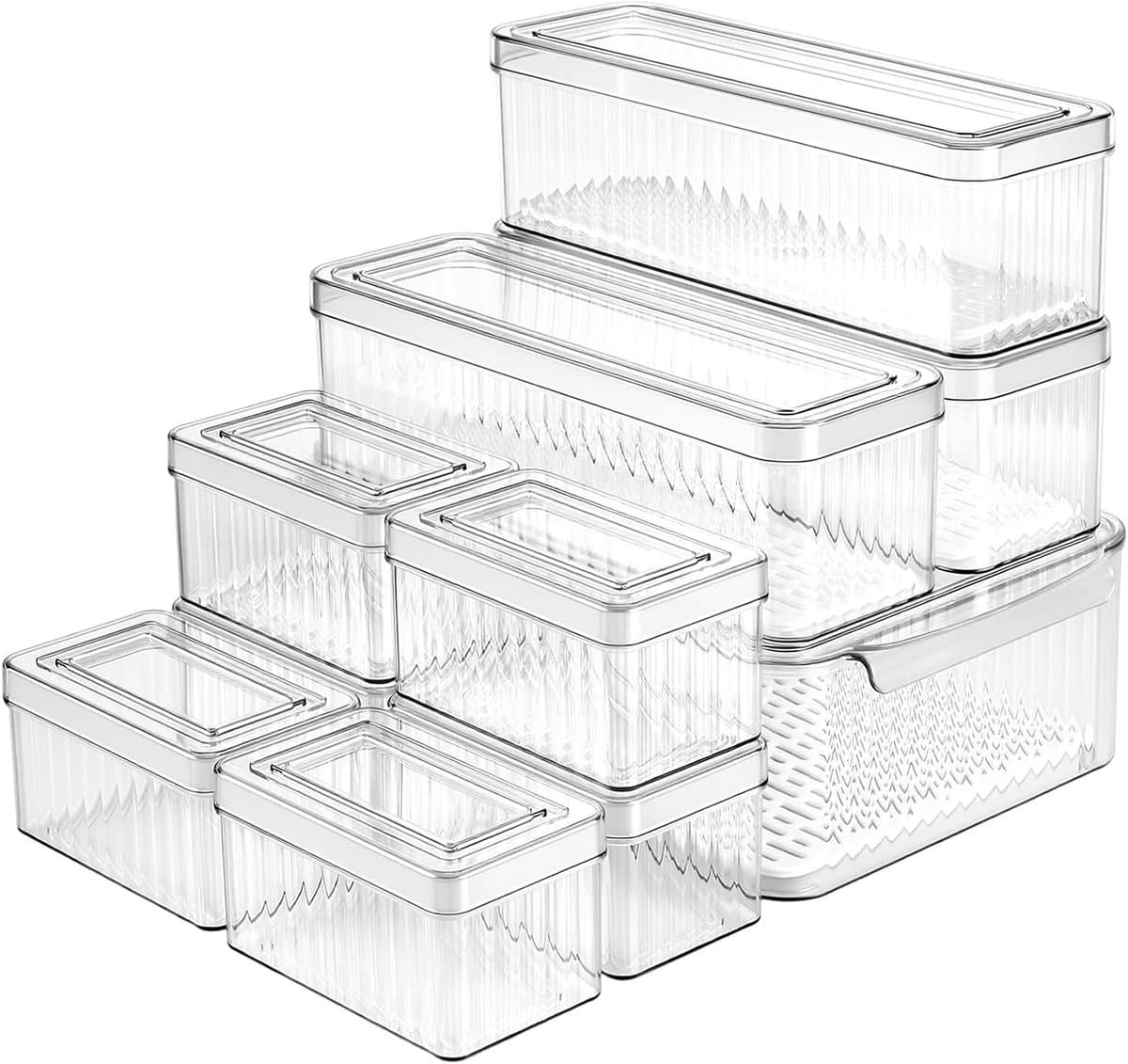 Set van 10 Opbergdozen voor de Koelkast, Stapelbare Organizers met Deksel, Transparante Dozen voor Fruit en Groenten, Ideaal voor Voedselopslag en Ruimtebesparing