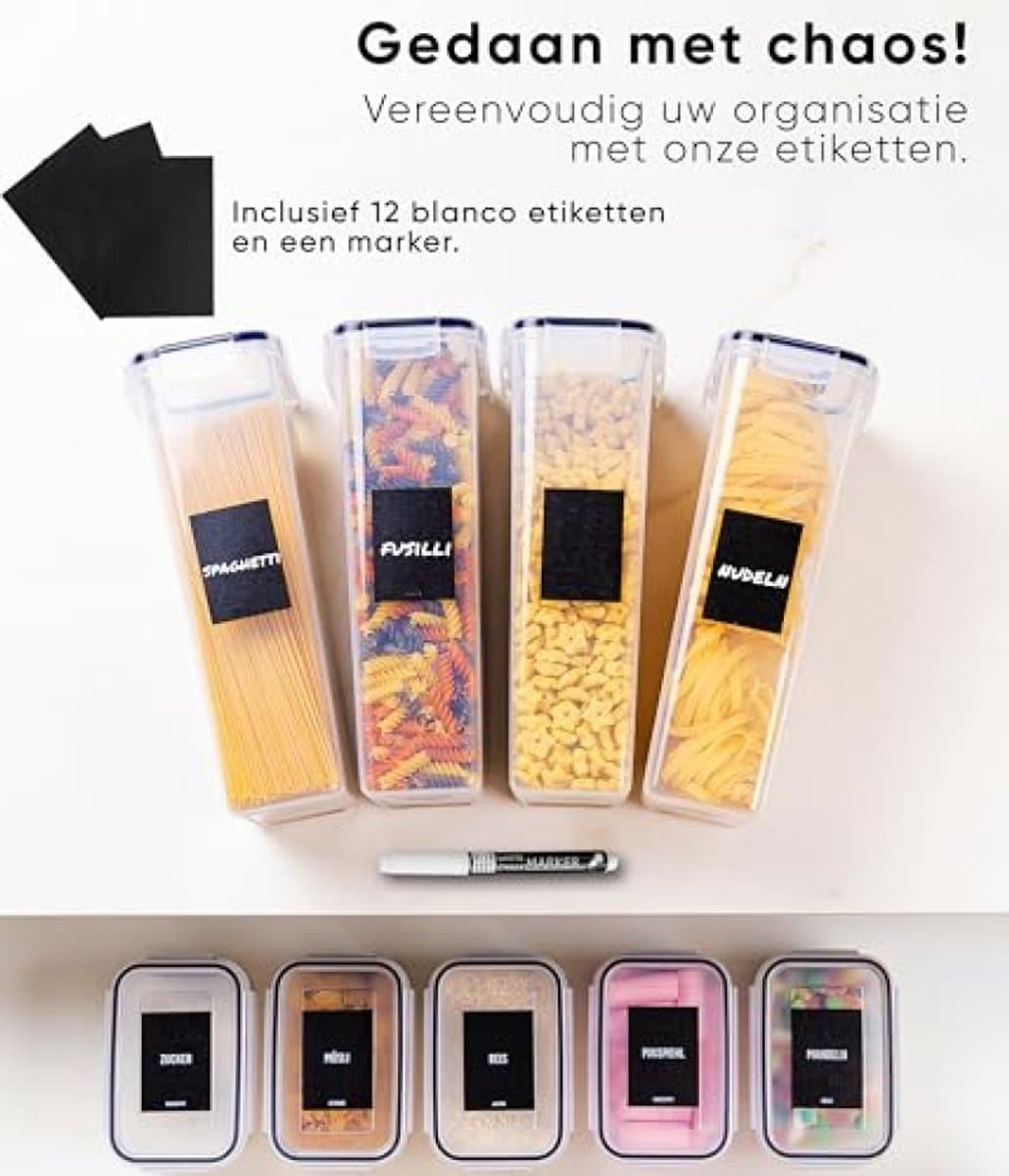 Plastic Voorraadbussen 4 Stuks - Luchtdicht - 2,8L per Pot - Stapelbaar - BPA-Vrij - Magnetron, Vaatwasser & Vriezer Bestendig