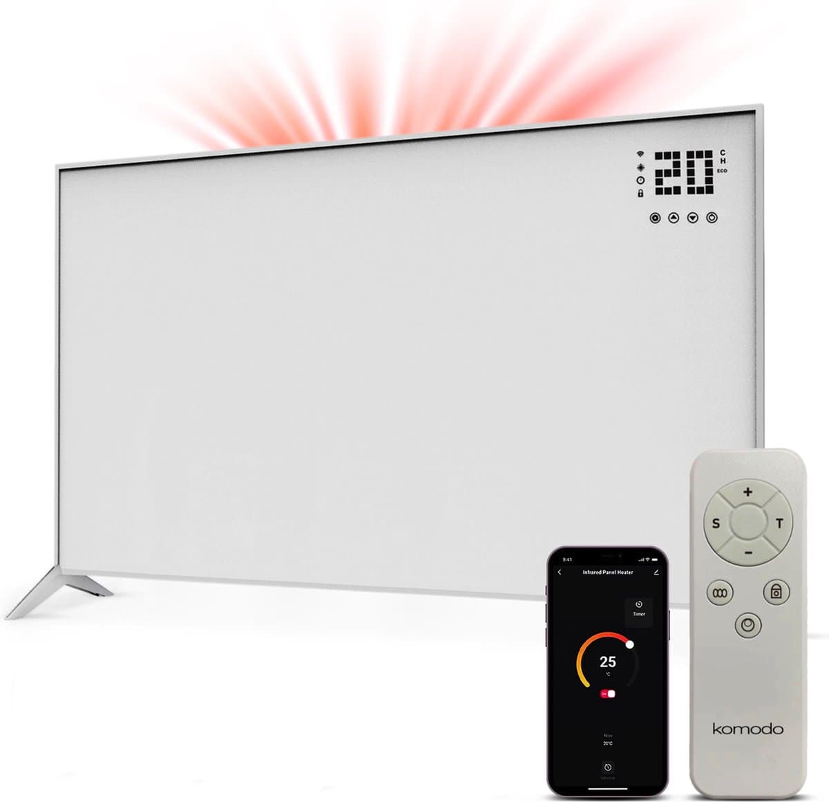 Komodo Infrarood Verwarmingspaneel - 800W - 100x60 cm - Verplaatsbaar & Hangend - Thermostaat - LED Display & WiFi App - Infrarood Verwarming, Elektrische Kachel, Paneel - Voor 20m2