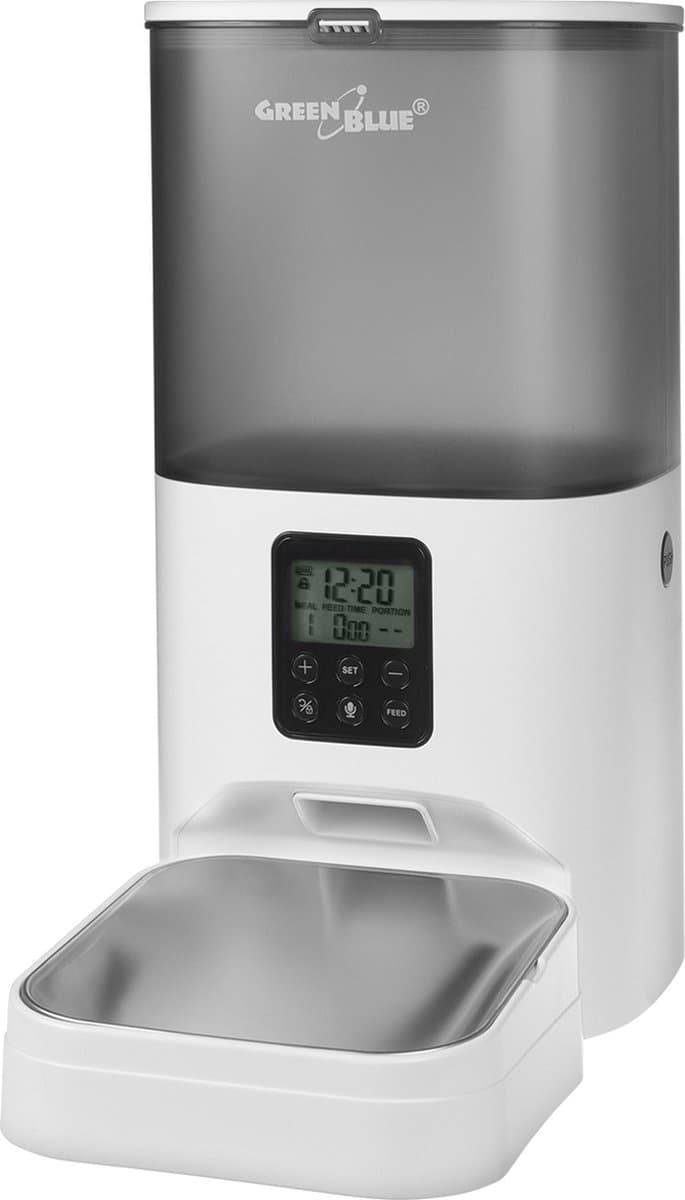 GreenBlue - Automatische Voerbak - Voerdispenser Kat en Hond - Voerautomaat - 6L - Instelbaar voedingsschema - USB - Wit