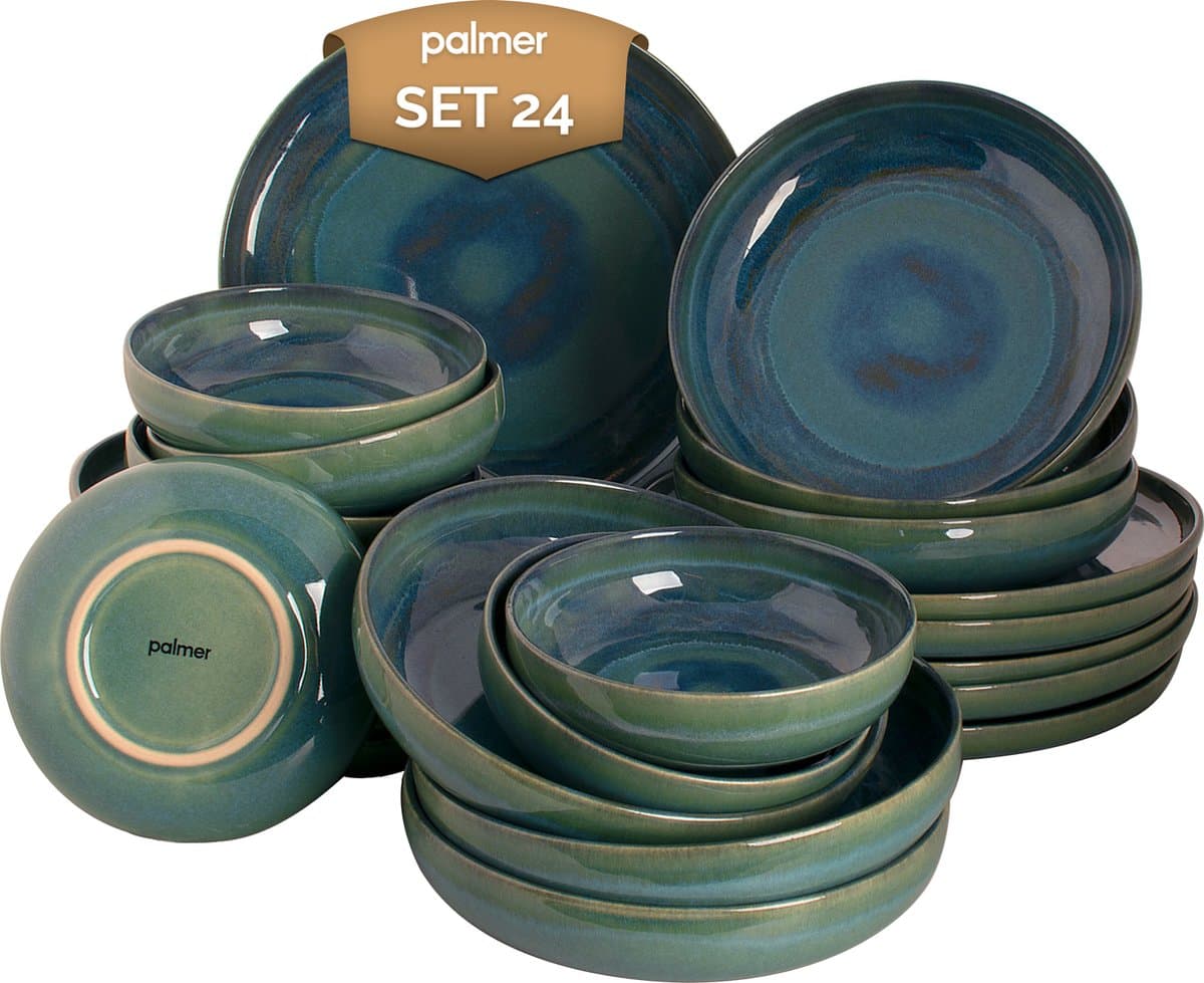 Palmer - Miami - Serviesset - 6 persoons - 24 delig - Groen/Turquoise - Stoneware - Bordenset