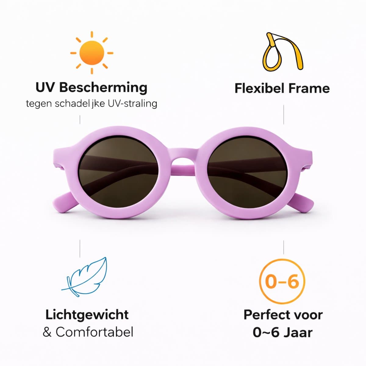 Kinderzonnebril – Rond – UV Bescherming – 2-6 Jaar – Roze