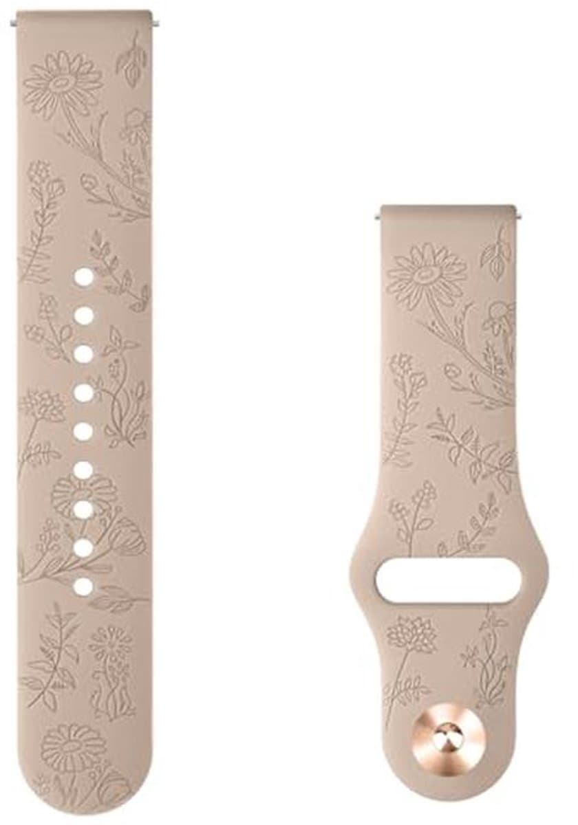 Zachte Siliconen Horlogeband 20 mm met Gegraveerde Bloemen voor Dames en Heren - Sportieve Armband voor Smartwatches