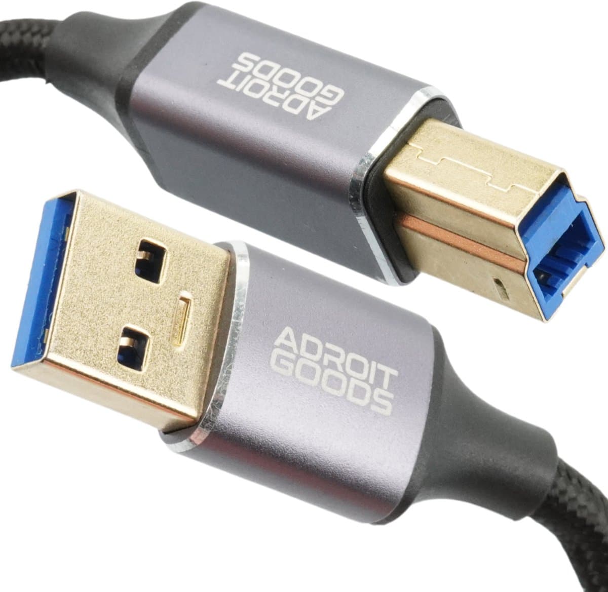 AdroitGoods USB-A naar USB-B 3.0 Printerkabel – 5Gbps High-Speed Datakabel – Gevlochten Kabel met Magnetische Ferrietkern – Voor Printer & Scanner - 0,5m