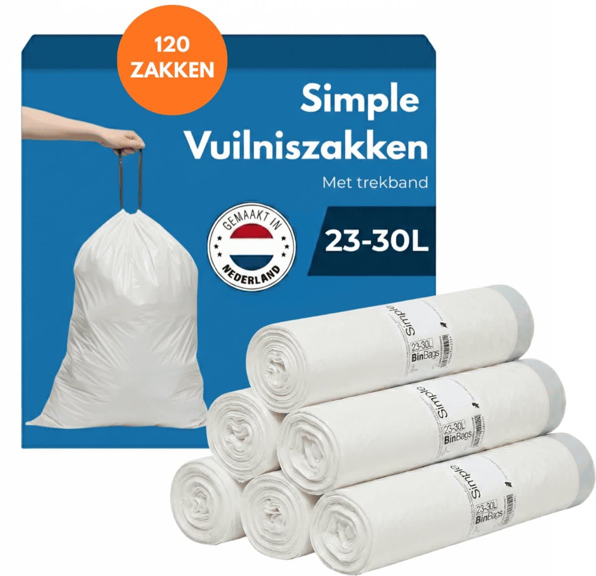 Simple Vuilniszakken 23/30 liter - 6 Rollen x 20 Stuks - Geschikt voor Brabantia code G - Brabantia Vuilniszakken G - 23/30L - Afvalzakken 23/30 liter - Geproduceerd in Nederland - Poubelle 30L