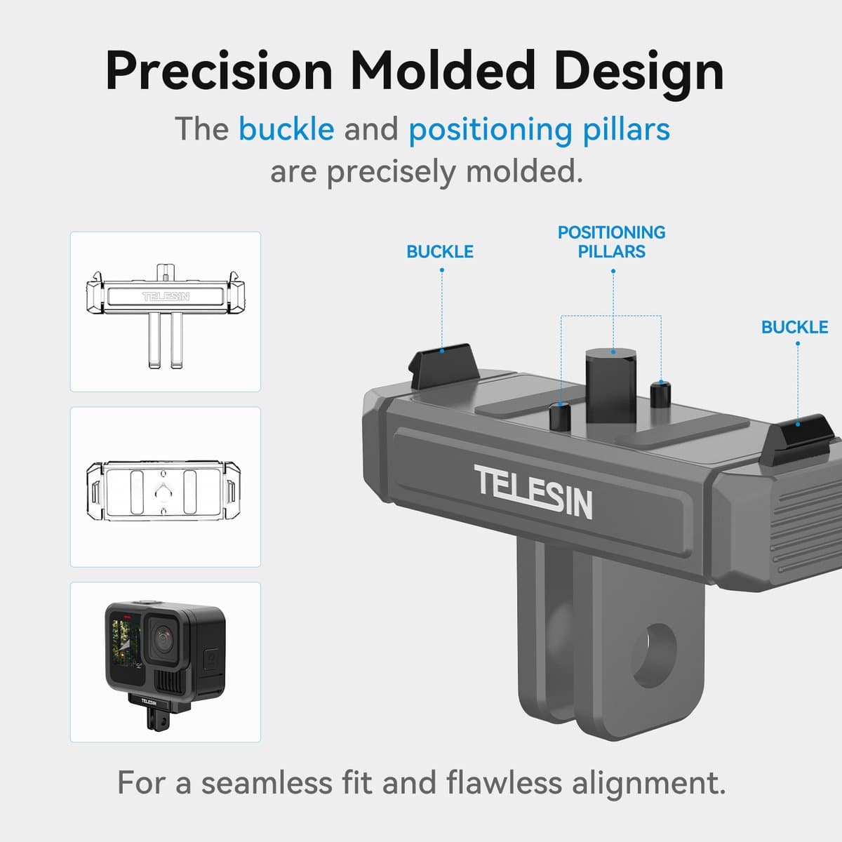 Telesin Quick Release Mount Action Camera Bevestiging - Magnetisch - Met Draaivergrendeling - Aluminium - Zwart