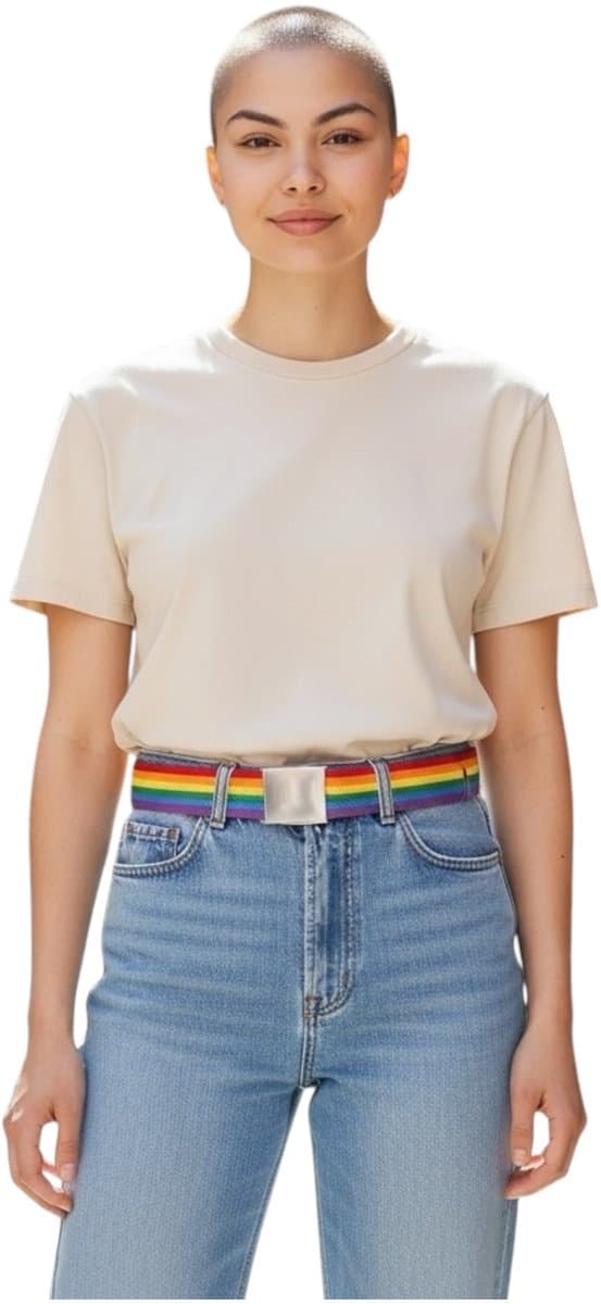 Regenboog Riem – Uniseks – 120cm – Pride Accessoire – Met Stevige Metalen Gesp – Verstelbaar – Katoen/Canvas – Kinky Pleasure