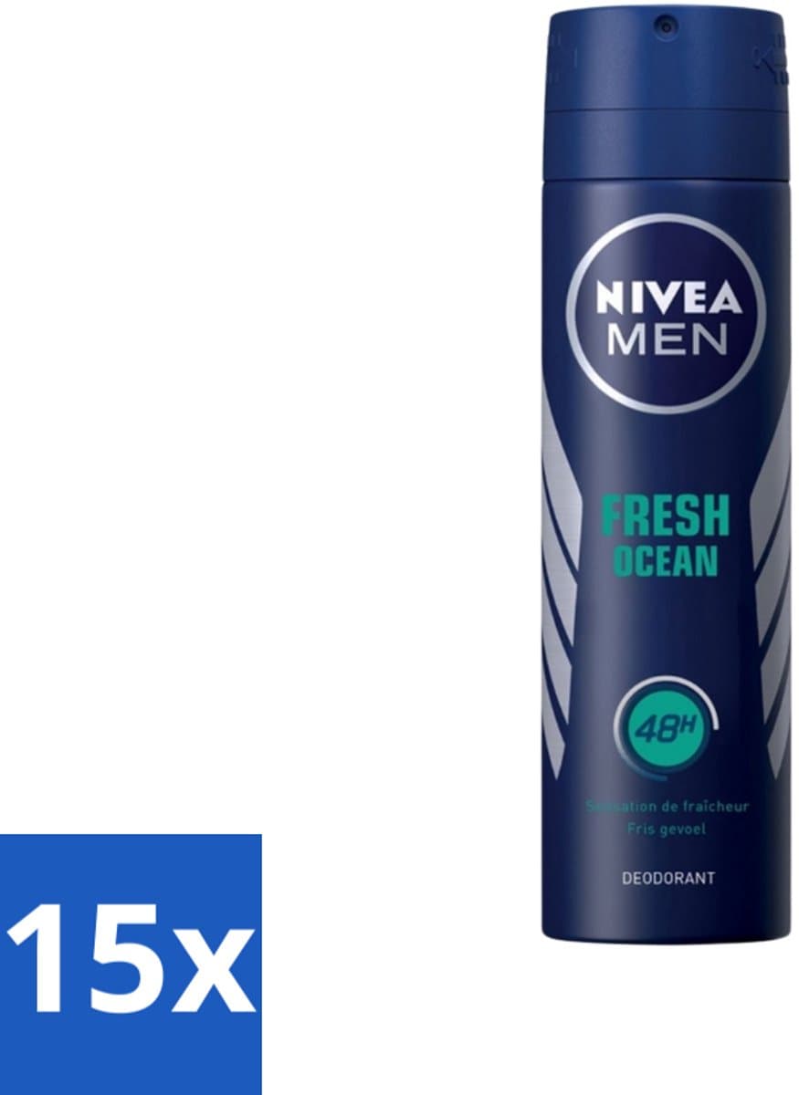 15 x Nivea - Men - Deodorant - Spray - Fresh Ocean - 48 Uur Lang Werkend - 150 ml - NIVEA MEN Deodorant Spray - Fris Geur - 48 Uur Bescherming - Oceaanextracten - Anti-transpirant