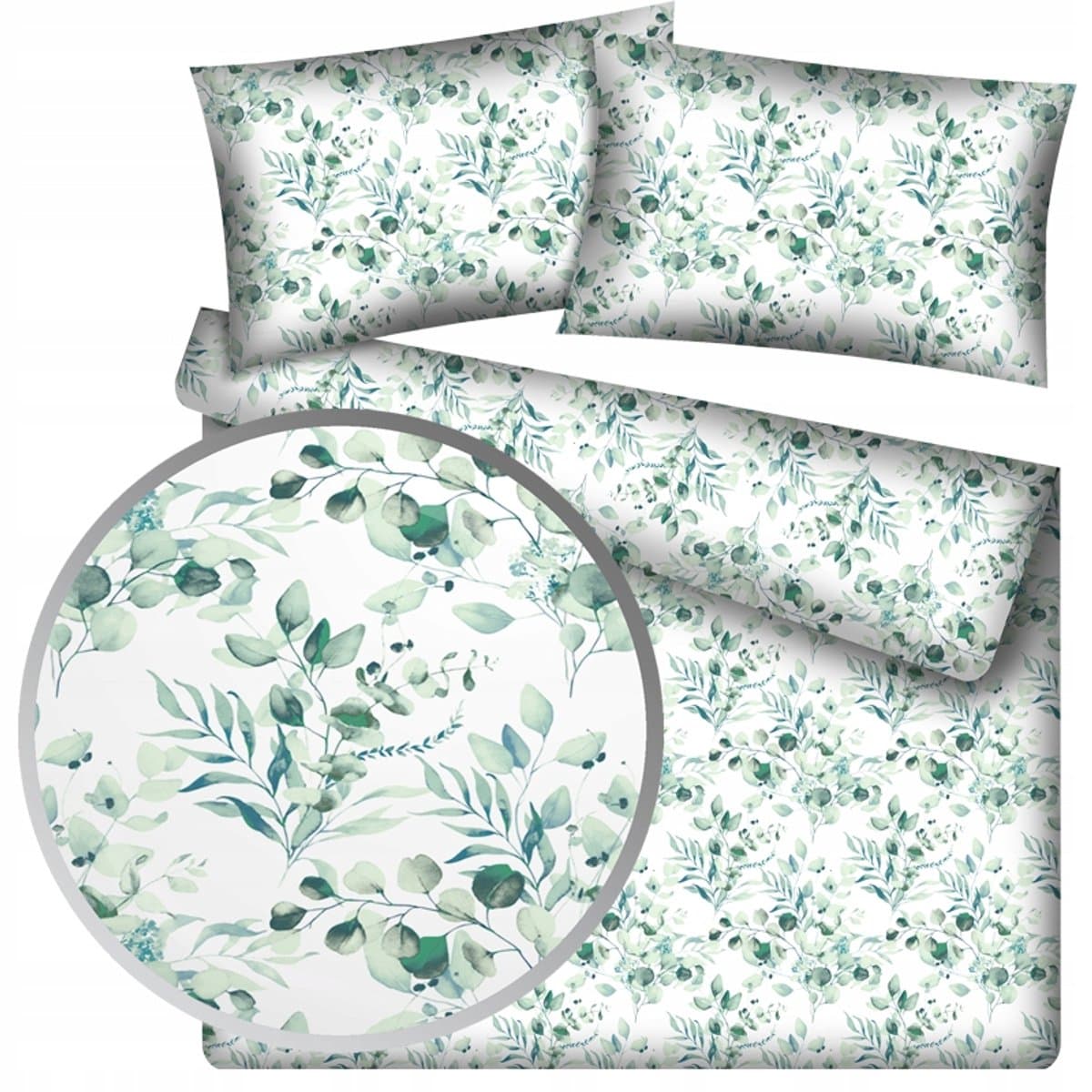 Dekbedovertrek 160x200 cm Wit-Mint Groen Bladmotief 100% Katoen