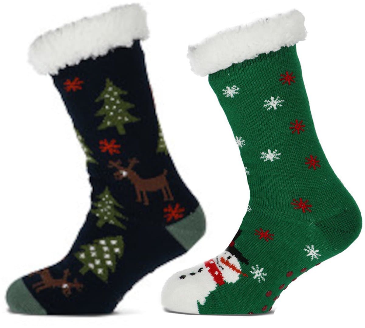 WeirdoSox - 2 paar Huissokken - Super zacht - Anti slip op voetzool - 1 paar Winter print en 1 paar kerst print - One size fits all - voor heerlijke warme voeten