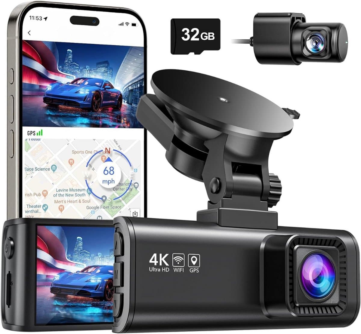 Dashcam voor auto voor en achter – Dual dashcam – Voor- en achtercamera – Autocamera – Full HD dashcam – Dashcam met nachtzicht – Dashcam met bewegingssensor – Groothoeklens – Parkeermodus – Loop recording – Dashcam met SD-kaart