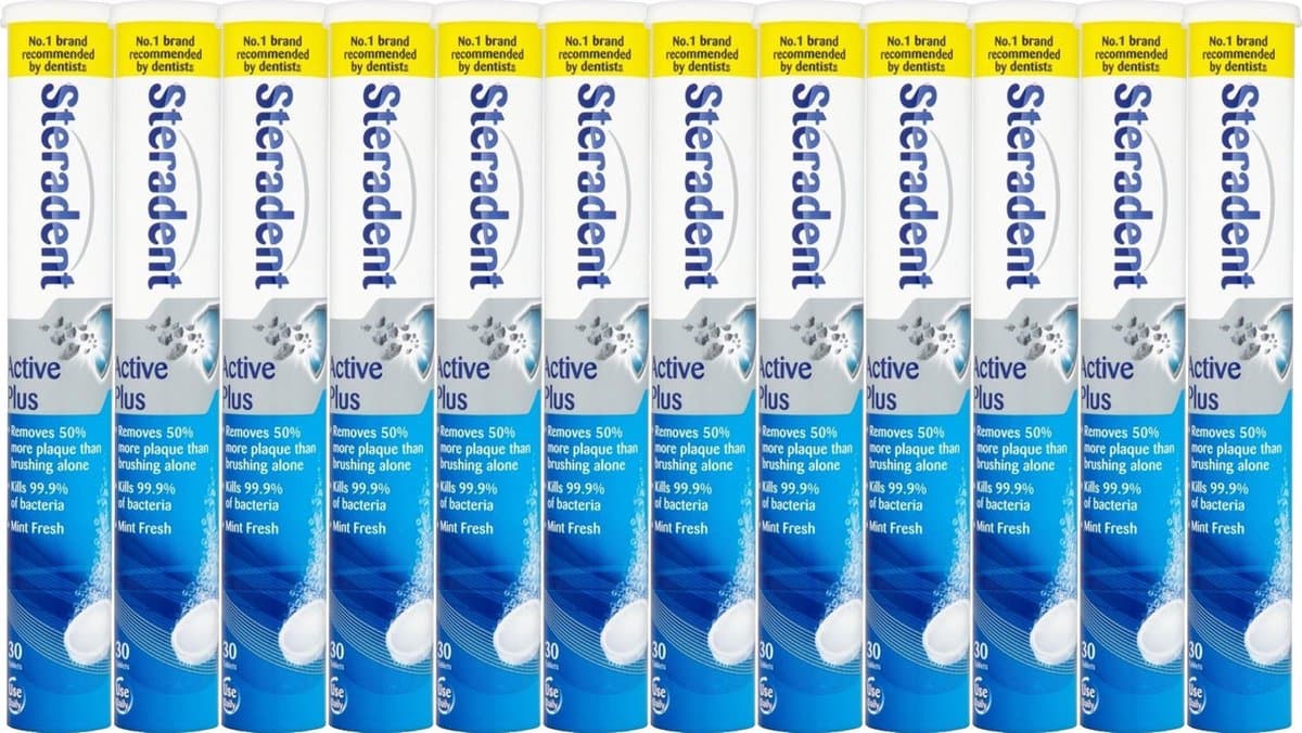 Steradent Kunstgebit Reinigingstabletten - Active Plus - 12 x 30 Tabletten - voordeelverpakking