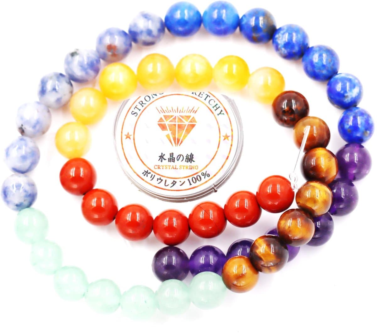 Fukugems kralen met rekkoord voor het maken van sieraden Losse stenen kralen voor doe-het-zelf Energiestenen helende armband 4 mm = 180 stuks en 1 rol koord 7 chakra 4 mm