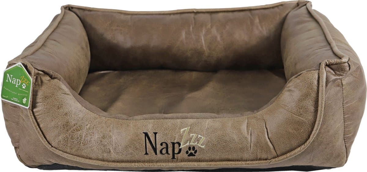 NapZZZ Hondenmand/Divan S 80x60x25 cm Lederlook Bruin Orthopedisch