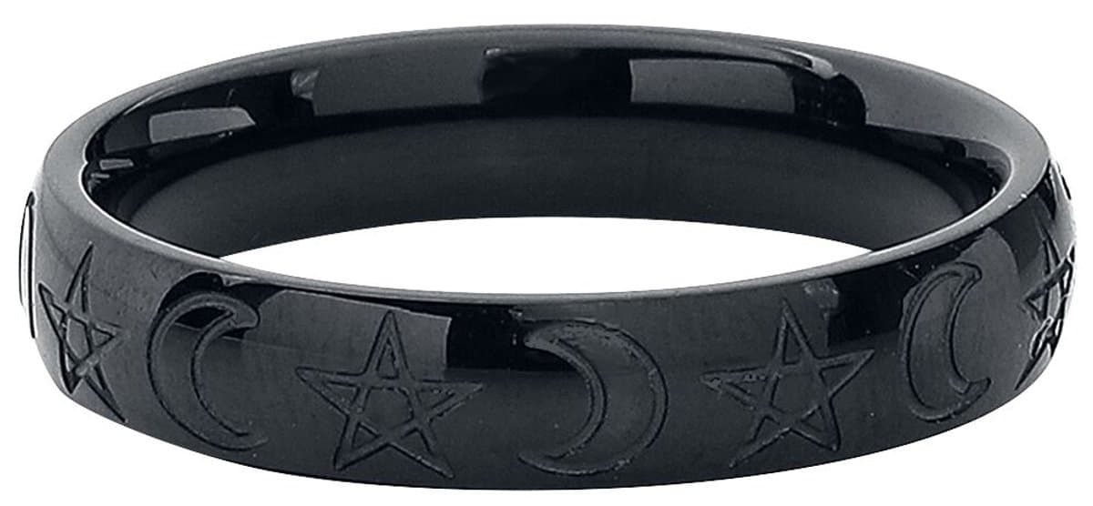 etNox Mond und Pentagramm Unisex Ring - zwart - 53