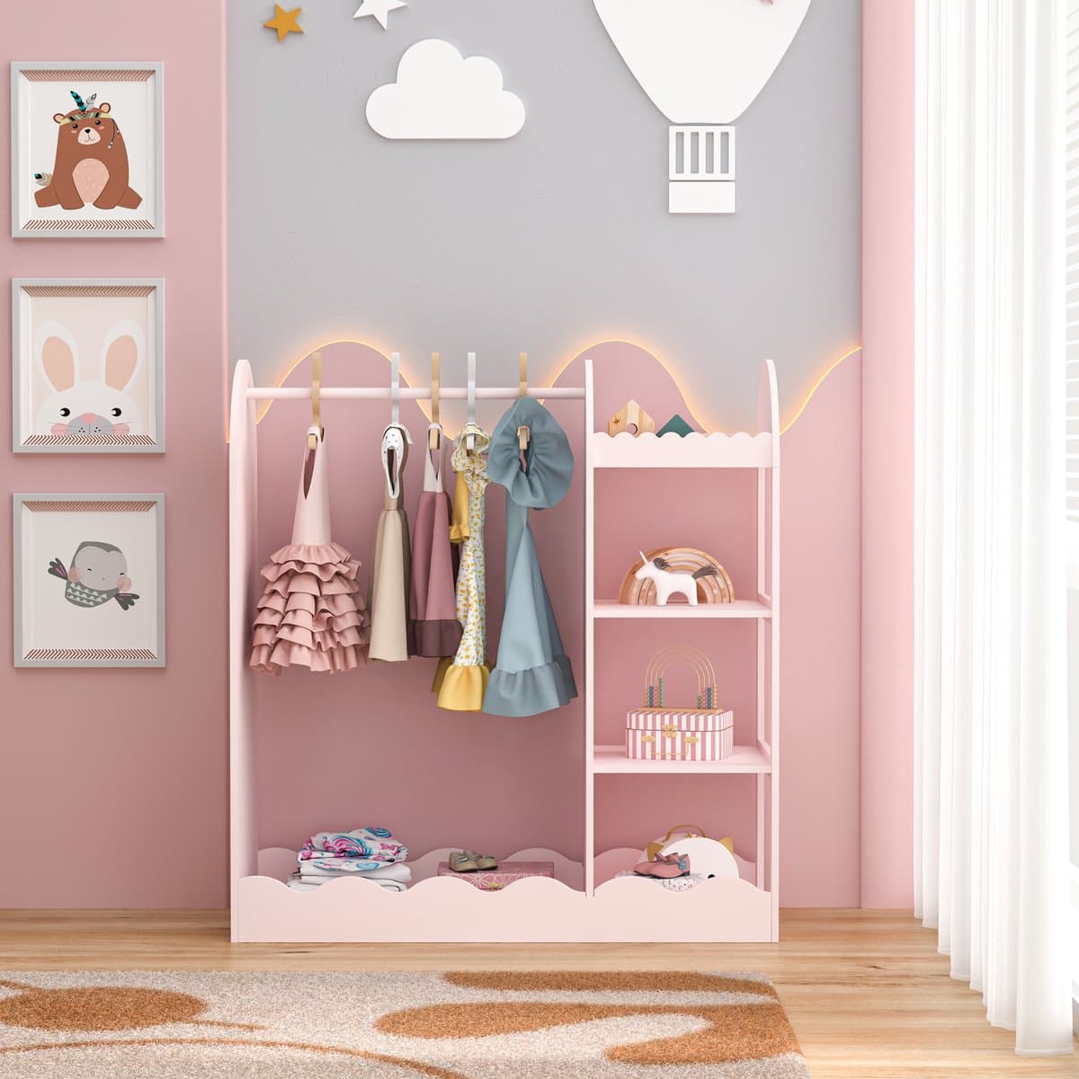 Kindergarderobe Vestnes 100x94x38 cm cotton candy roze [en.casa]