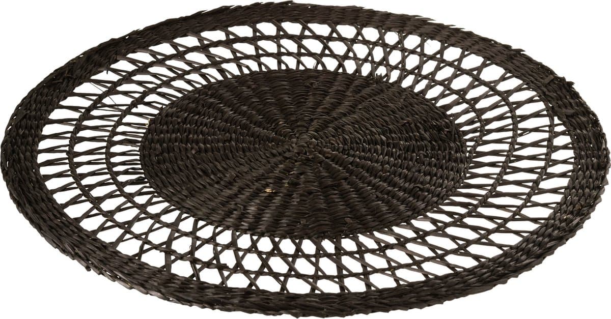 J-Line placemat Rond Zeegras - jute - zwart - 6 stuks