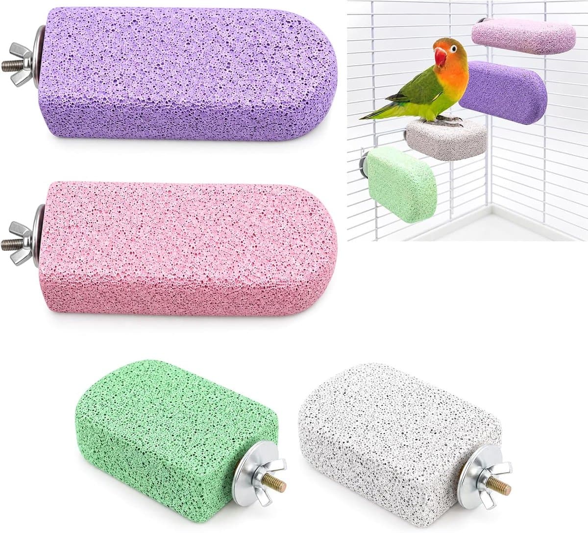 Zitstokken van minerale steen voor vogels, 2 staarten