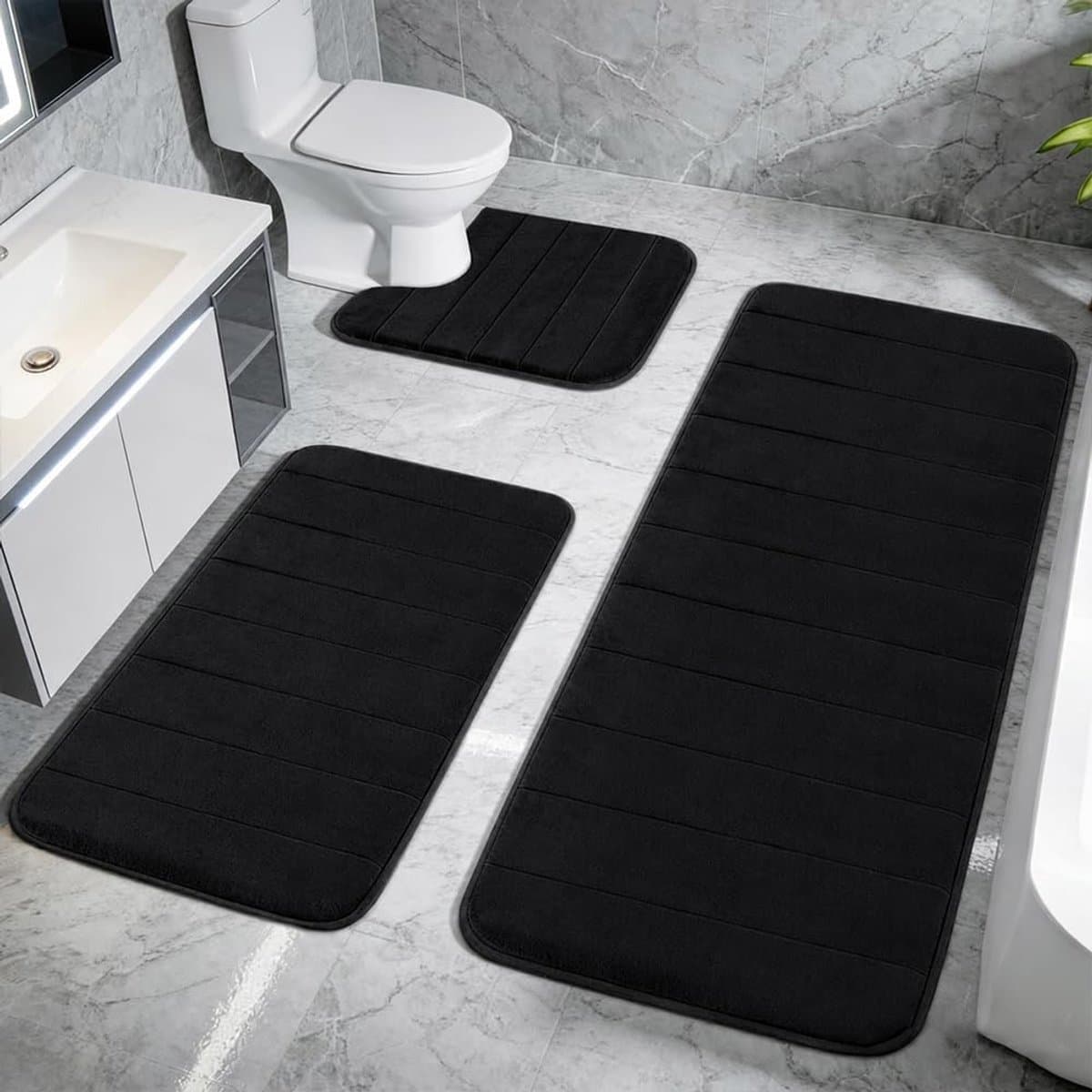 3-delige set traagschuim badmatten, sneldrogend en antislip, zacht en absorberend, wasbaar voor douche en toilet, ideaal voor badkamerdecoratie