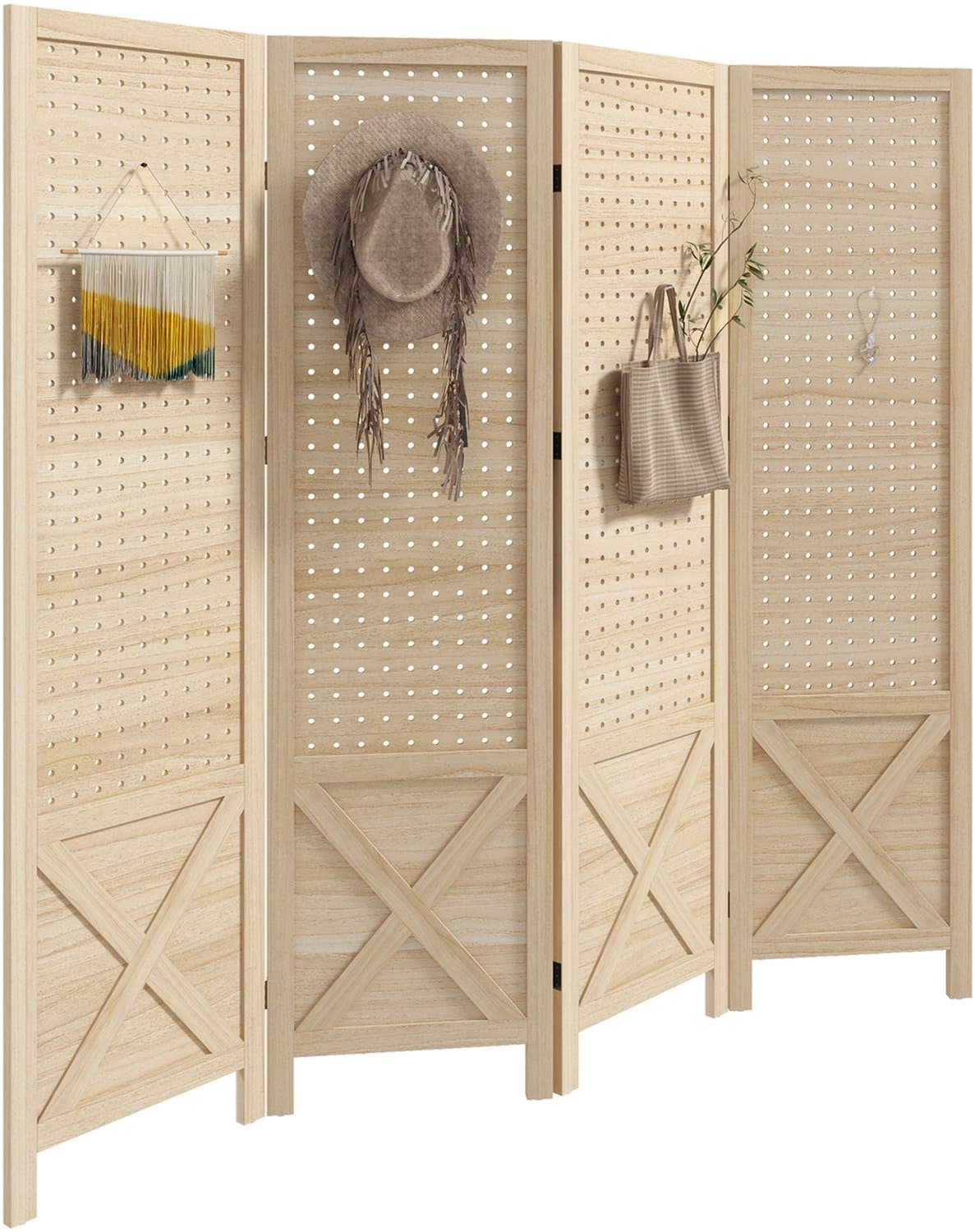 Gevlochten Bamboe Kamerscherm 4 Panelen - Geperforeerd Paneel 152x170 cm - Natuurlijke Ruimtedeler voor Hal