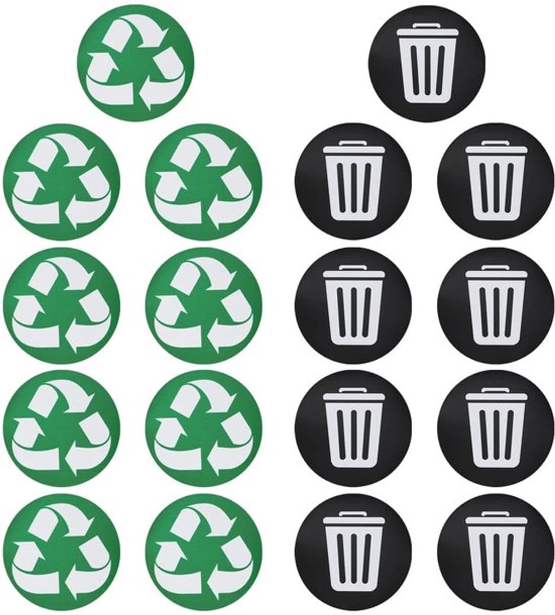 Recyclesticker, 18 stuks vuilnisbakstickers, vuilnisbakken en prullenbakkensticker Premium vinylsticker voor binnen en buiten