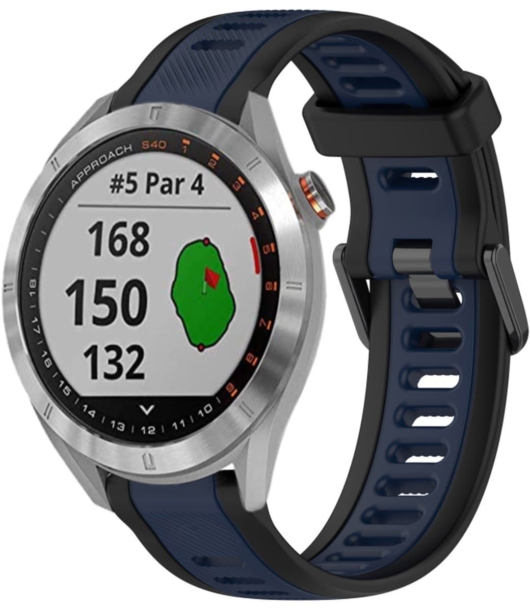 Voor Garmin Approach S40 20 mm tweekleurige siliconen horlogeband met textuur (middernachtblauw + zwart)