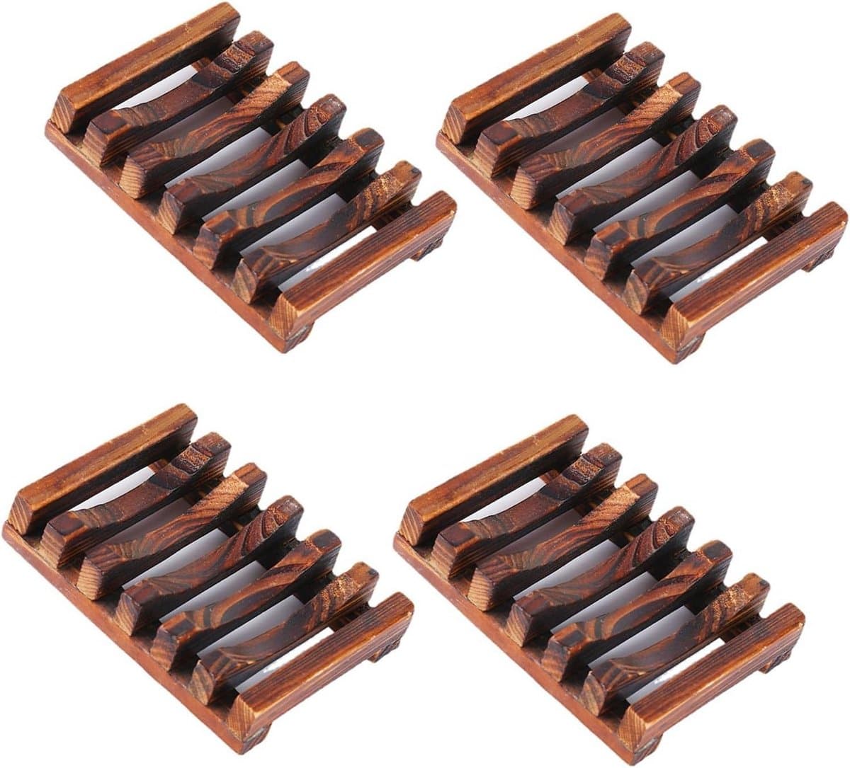 Natuurlijke Houten Zeepdispenser Set van 4 Stukken, Handgemaakt, Met Afvoer, Ideaal voor Badkamer en Douche, Zeephouder en Organiser