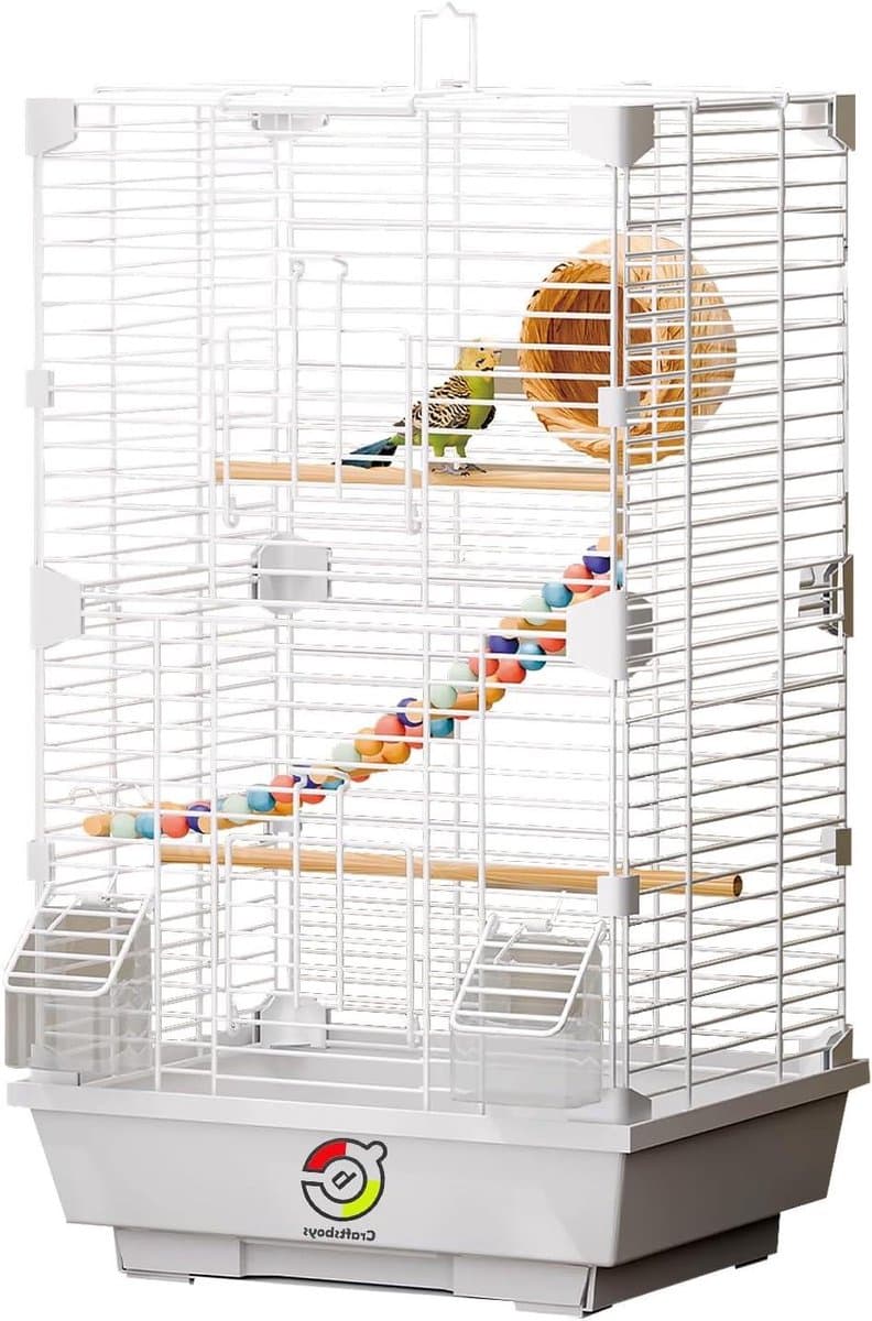 Vogelkooi - Parkietenkooi Knaagdierkooi - Vogels Huisvesten - Met Klimladder - 63 x 37 x 28 cm - Wit