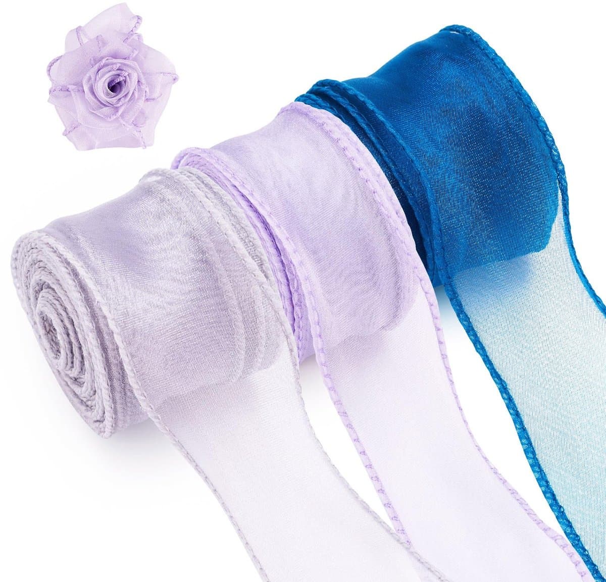 Dailygoods- Lint 3 Rollen - Polykatoen - Organza Chiffon - Bruiloft Decoratie - Geschenkdecoratie - 40 mm Breed - 9,14 m / Rol - Decoratielint