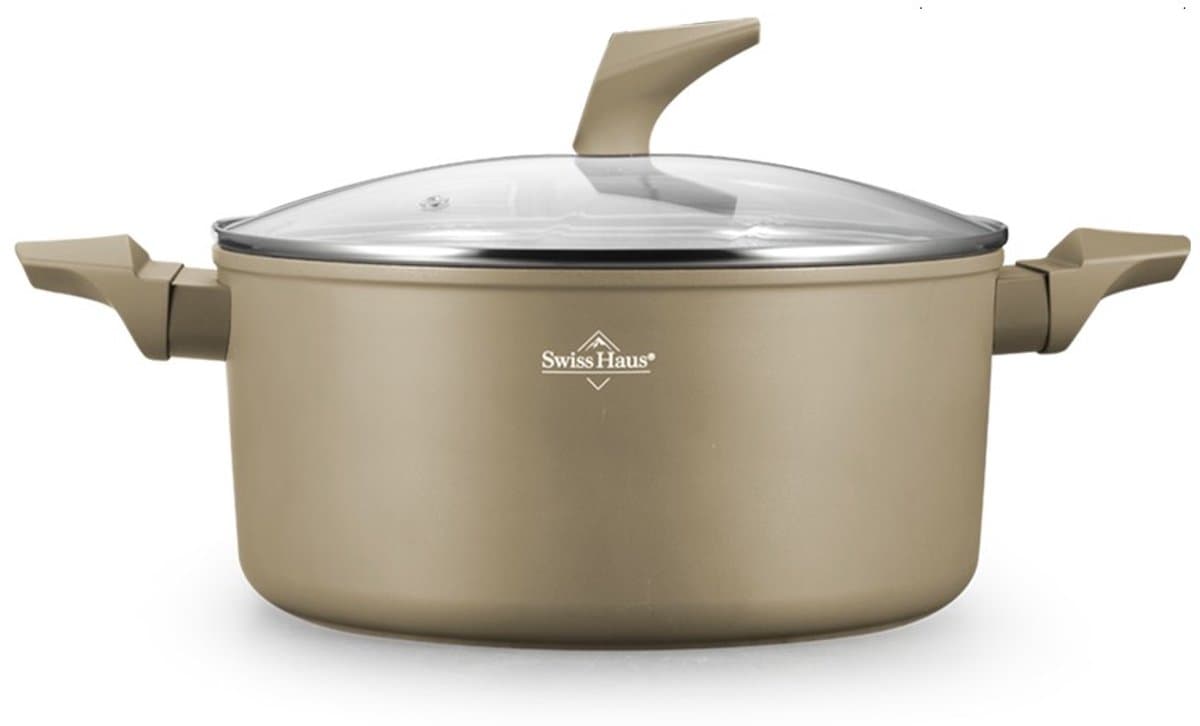 Swiss Haus® LC24CH Braadpan Inductie met Deksel - Ø 24 cm / 5.0 Liter Soeppan - PFAS Vrij - Braadpannen Voor Alle Warmtebronnen - Pan Met Sapphire™ Antiaanbaklaag - Champagne