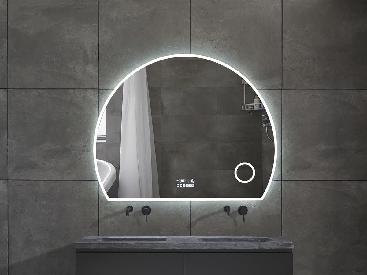 Mawialux LED Badkamerspiegel - Bluetooth en speakers - 120x96cm - Halfrond - Verwarming - Touchscreen - Dimbaar - Hannah PLUS