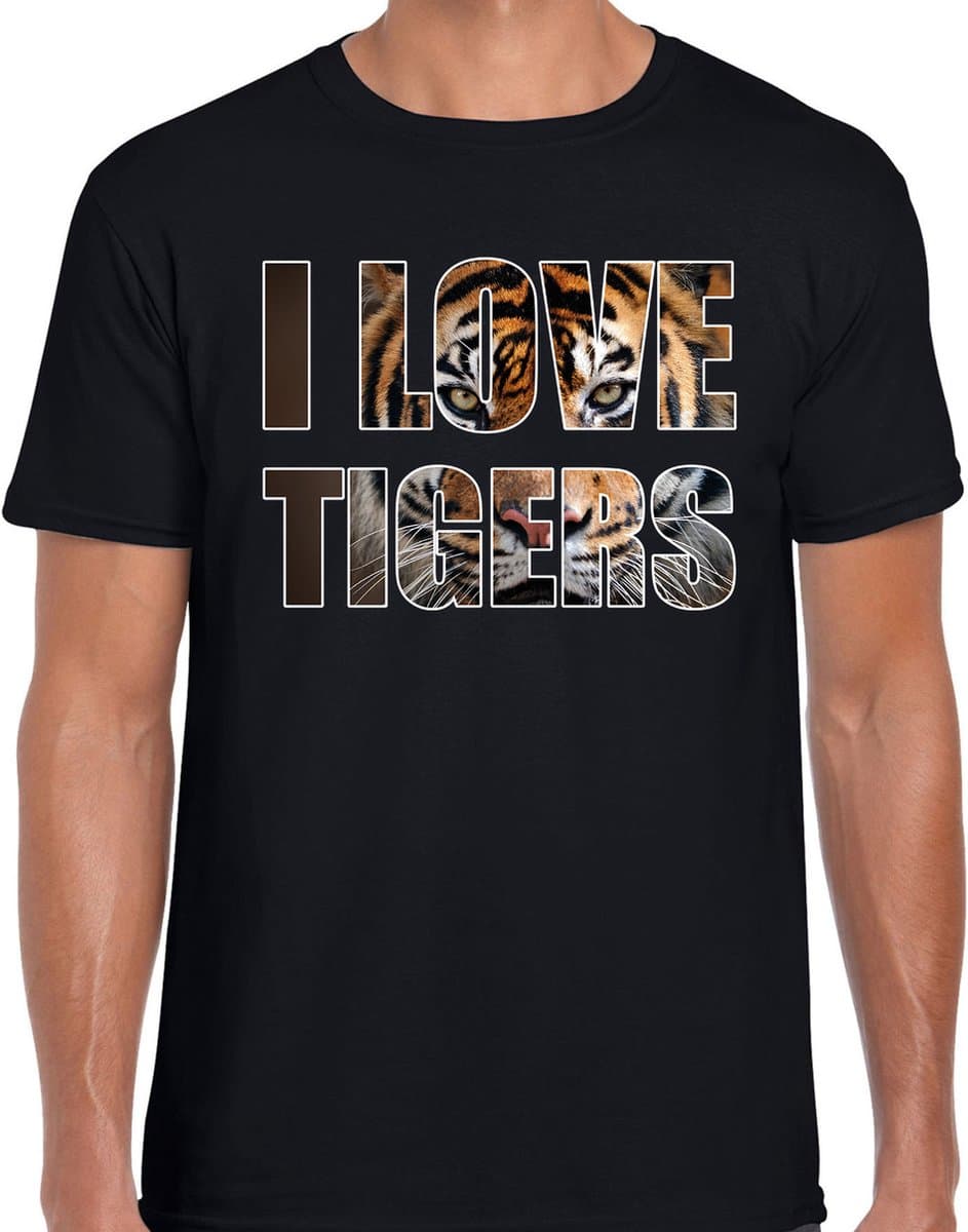 I love tigers / tijgers t-shirt zwart heren - tijger dieren t-shirt / kleding - cadeau t-shirt / tijger shirts XL