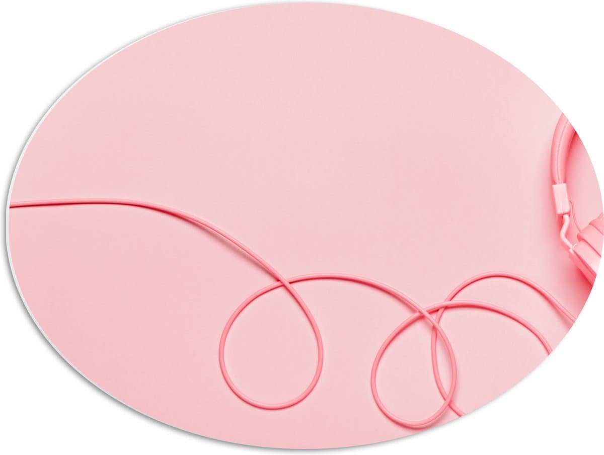 PVC Schuimplaat Ovaal - Roze Koptelefoon tegen Roze Achtergrond - 68x51 cm Foto op Ovaal (Met Ophangsysteem)