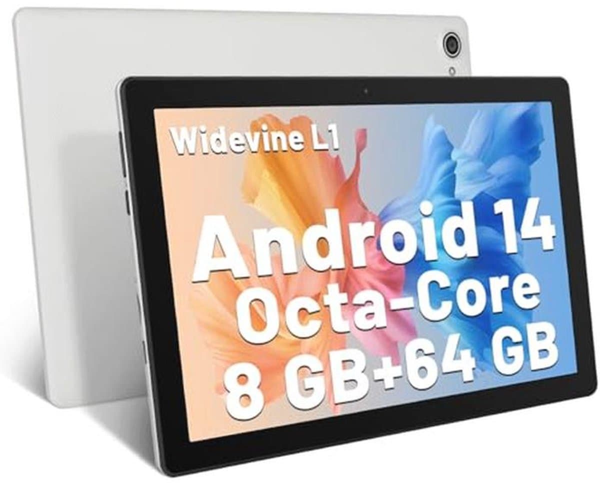 10 Inch Android Tablet met Octa-Core en 8GB RAM – 64GB ROM (uitbreidbaar naar 1TB) – GMS-gecertificeerd, IPS Touchscreen, Dual Camera, Bluetooth 5.3 en WiFi (Wit)
