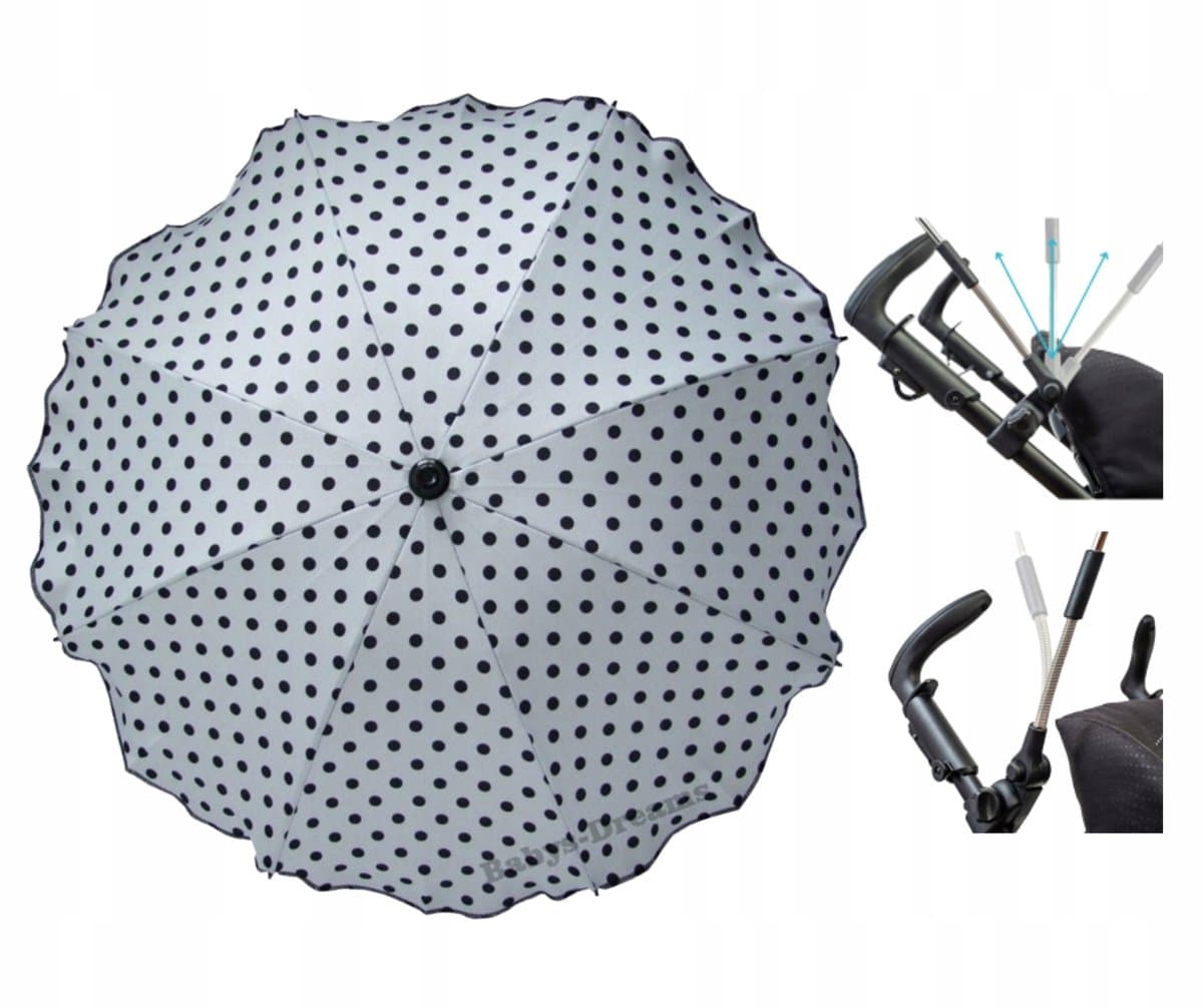 Zonne-/regenscherm kinderwagen, UV50+, 75cm, wit met zwarte stippen