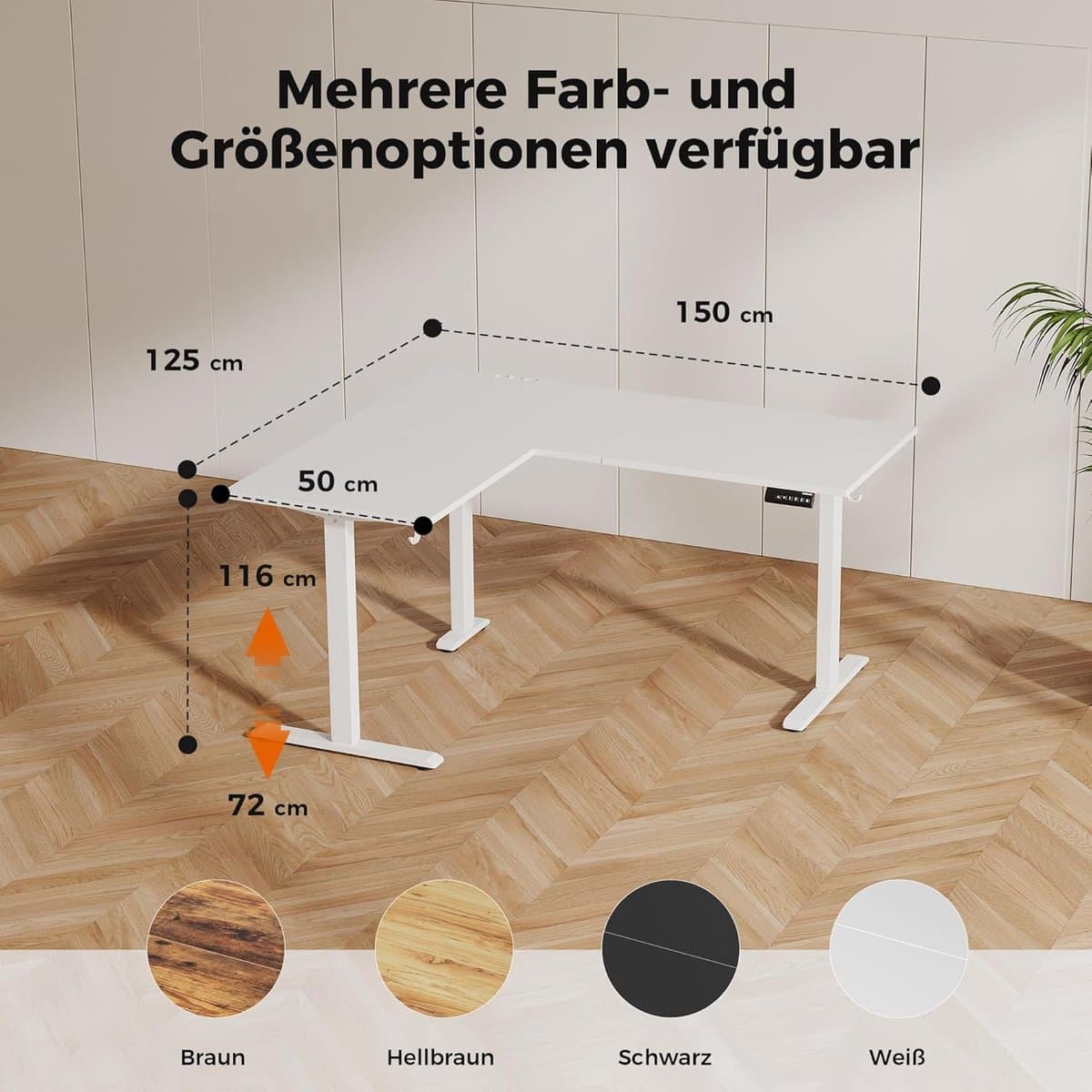 Electric Desk AgilPro L-Shape – Height Adjustable Ergonomic Computer Desk 150 x 125 cm – Sit & Stand Workstation for Home & Office – White Modern Finish with Memory Presets