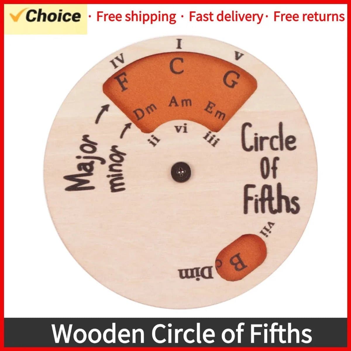 Houten - Cirkel van Vijfen Wiel - Muziektheorie Leren - Akkoord Diagram - Muziek Tool - Voor Muzikanten