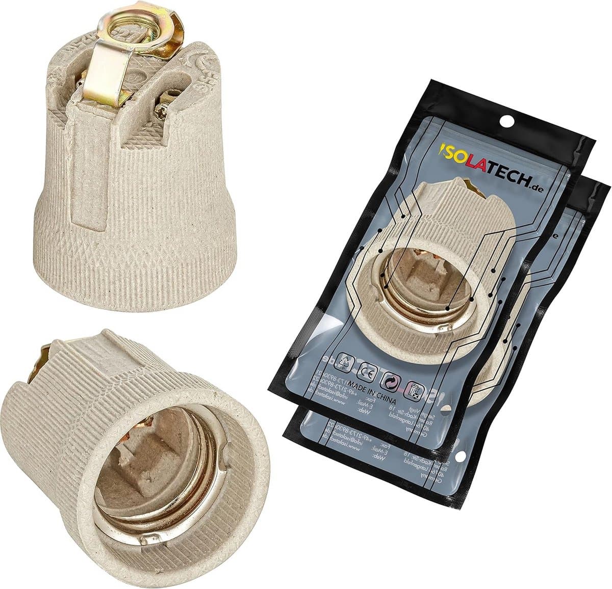 Keramische Fitting E27 met Montagebeugel en Schroefdraad voor LED en Spaarlampen